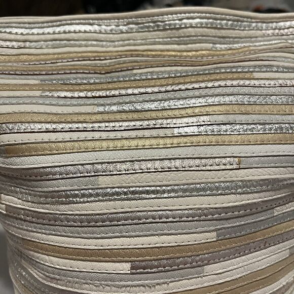 Vintage Sharif Bucket Bag Made in USA Striped Metallic Leather Shoulder Bag - Picture 4 of 13